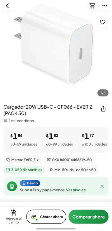 Ficha de producto en la app con los precios por escalón de volumen y el nivel del cliente