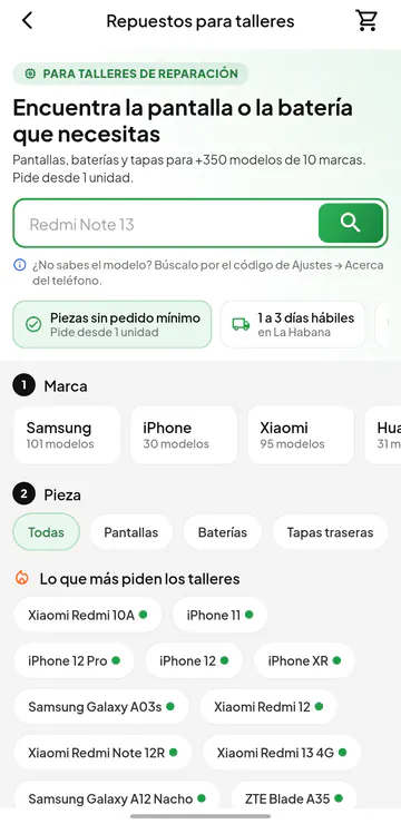 Buscador de repuestos por modelo en la app, para talleres