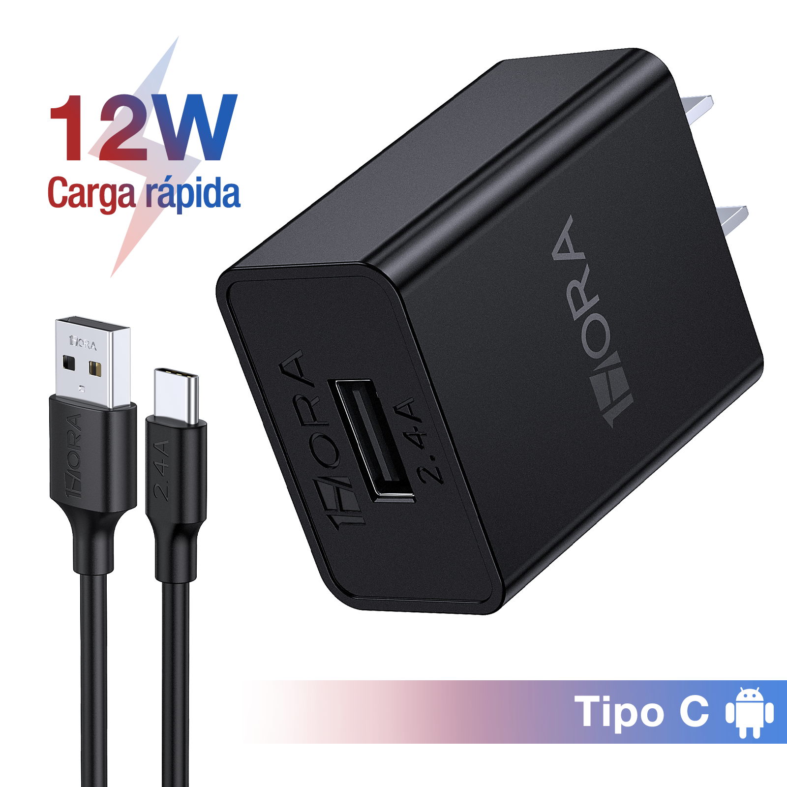 Combo Cargador 1HORA Tipo-C (2.4A 12W) GAR142 - Imagen 2