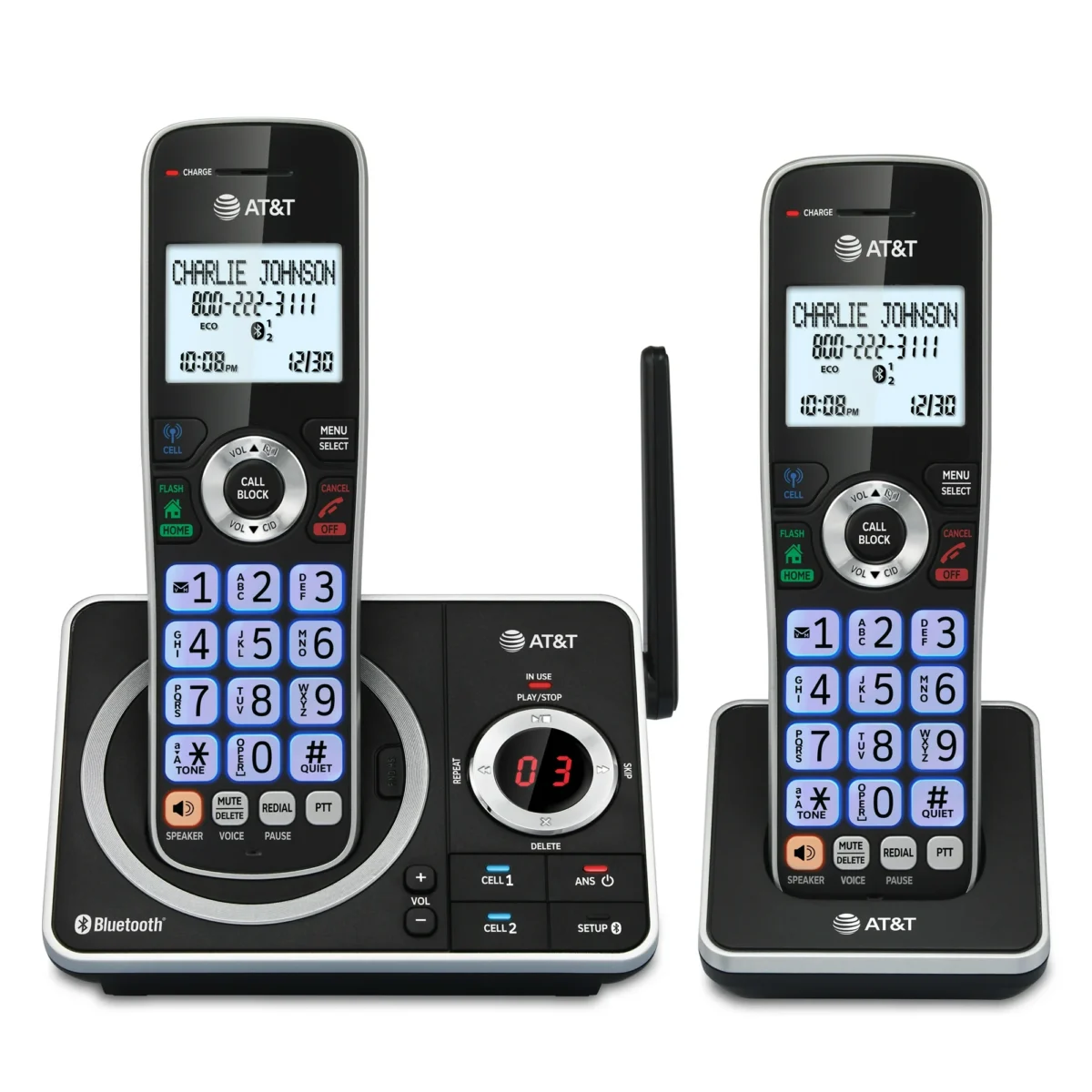 Teléfono Inalámbrico Expandible AT&T con 2 Auriculares, Bluetooth, Bloqueo Inteligente de Llamadas y Contestador Automático, DLP72212