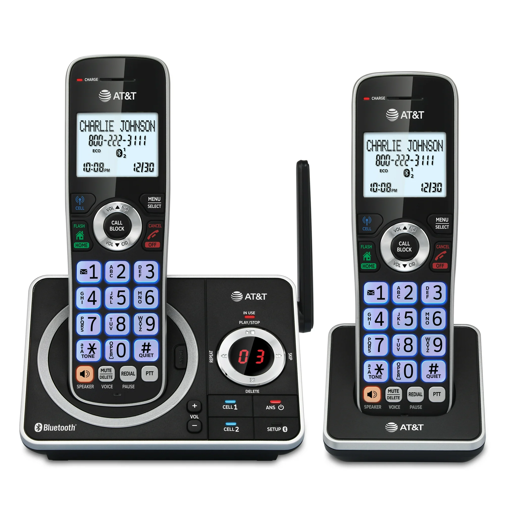 das Teléfono Inalámbrico Expandible AT&T con 2 Auriculares, Bluetooth, Bloqueo Inteligente de Llamadas y Contestador Automático, DLP72212 - Imagen 1