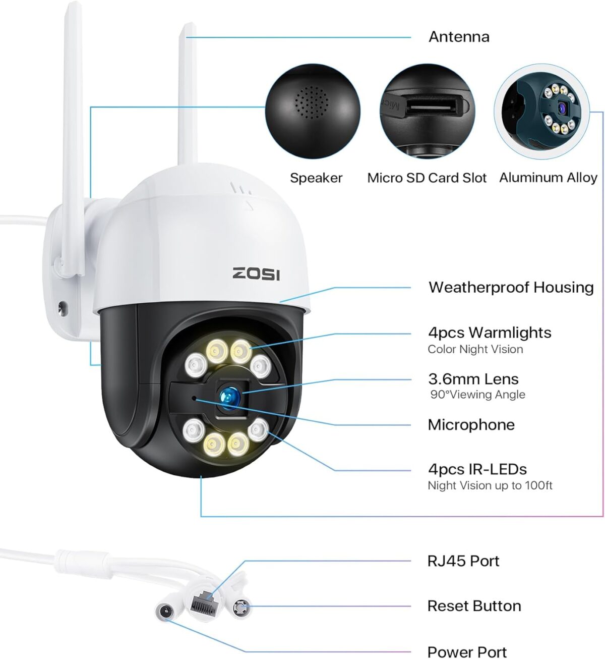 ZOSI C289 Cámara de Seguridad 2K WiFi PTZ para Exteriores - Imagen 2