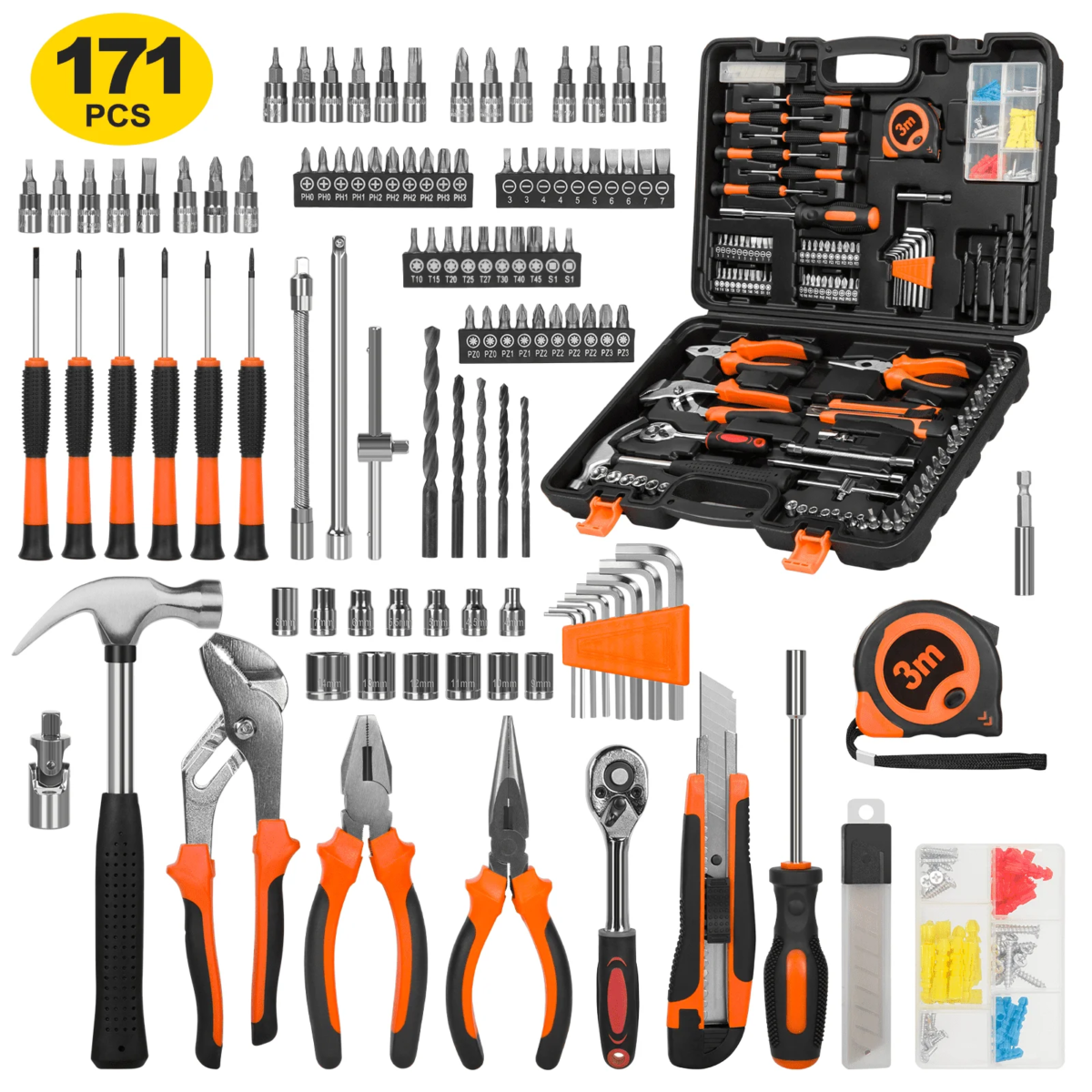 Kit de Herramientas para el Hogar (171 Piezas – Naranja)