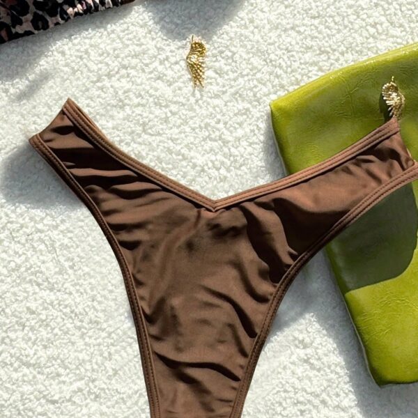 2 piezas Bikini con estampado de leopardo, con parte superior con tirantes de espagueti ajustables y Bottom con lazos laterales, para el verano