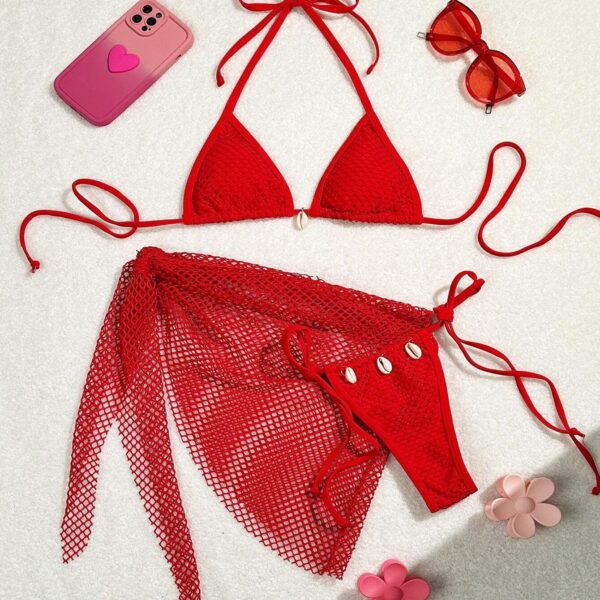 Swim Mod 2 piezas Conjunto de bikini de unicolor con parte superior estilo halter con nudo y falda pareo, para playa y resort de verano