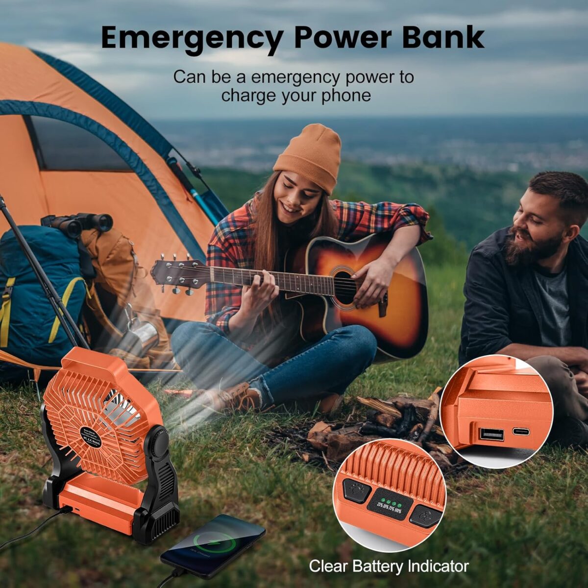 20000mAh Ventilador recargable con linterna LED - Imagen 5