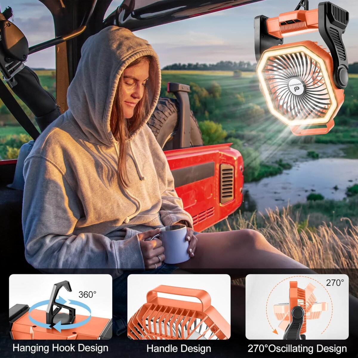 20000mAh Ventilador recargable con linterna LED - Imagen 6