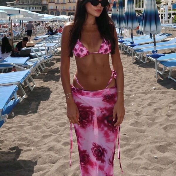Conjunto de 3 piezas Bikini sexy con estampado para mujer, traje de baño de verano