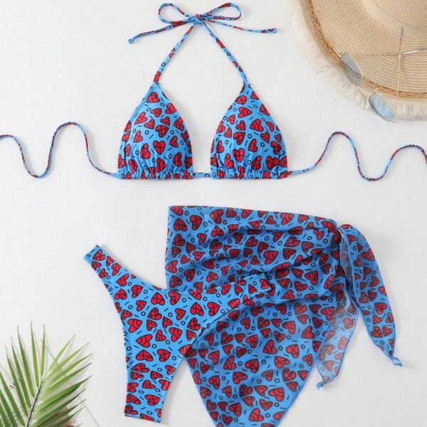 Conjunto de bikini de 3 piezas con falda de malla sexy, verano