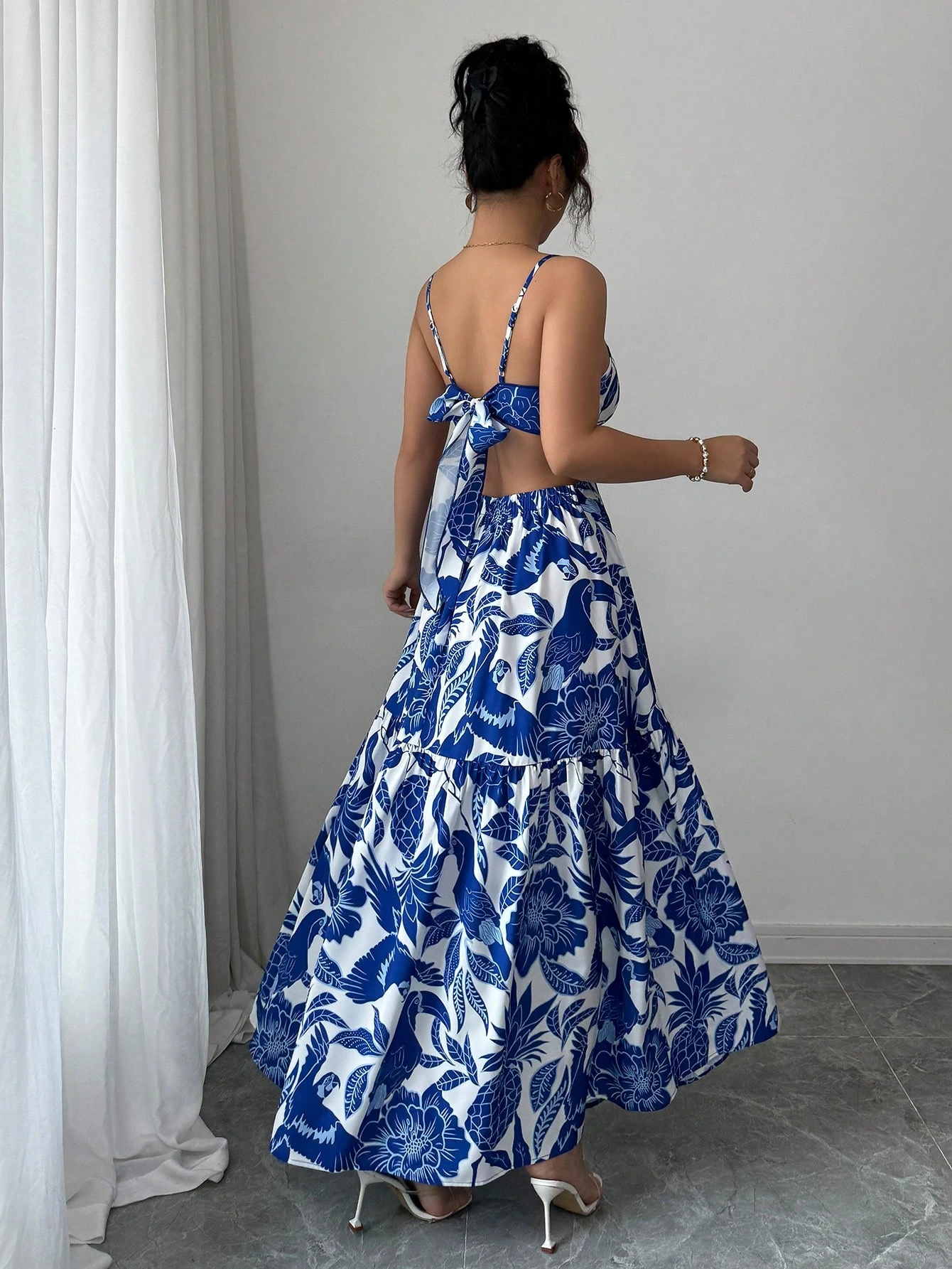Elenzga Vestido casual/de trabajo de longitud media sin mangas con estampado que estiliza la línea de la cintura para mujer - Imagen 6