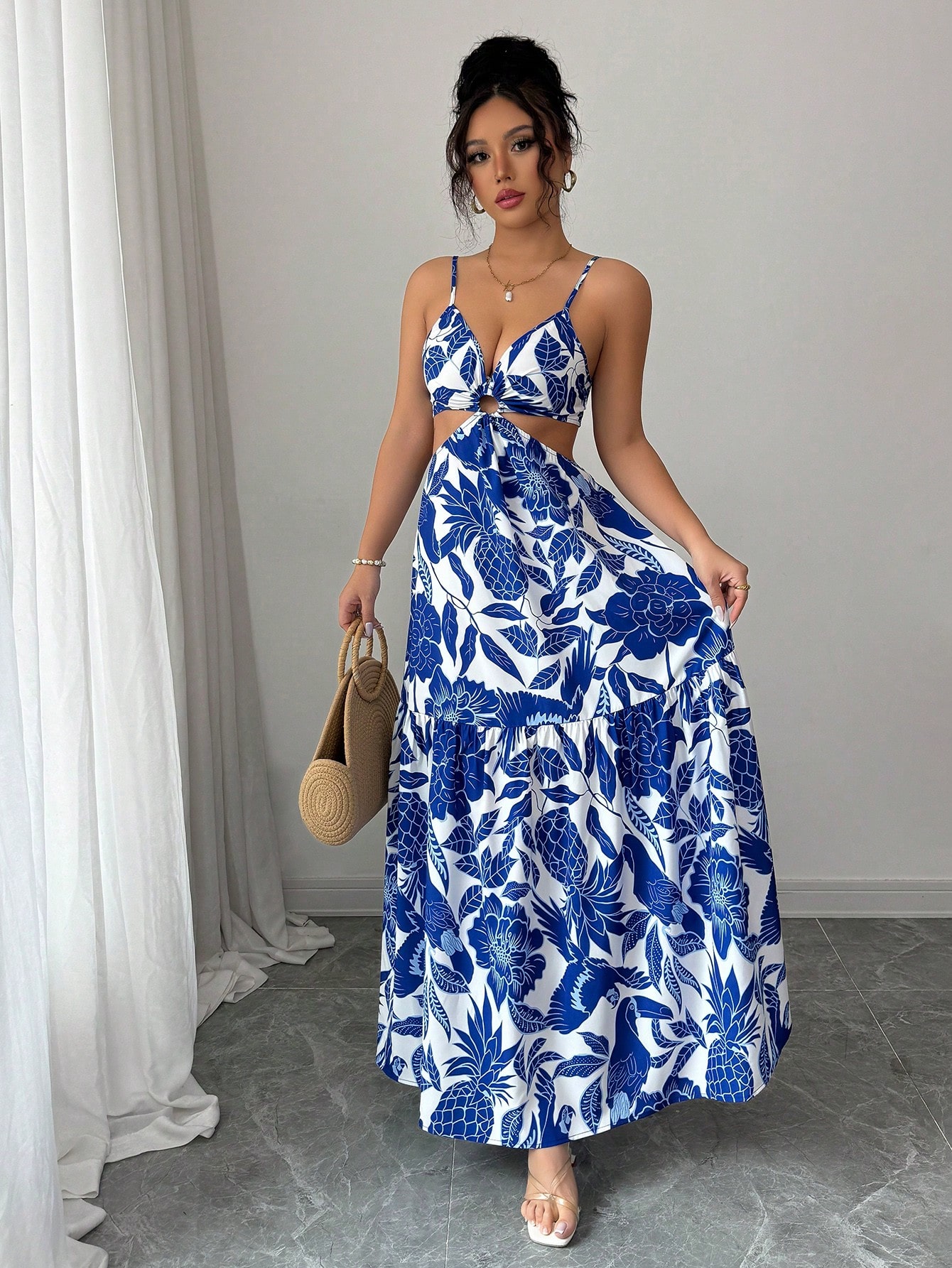 Elenzga Vestido casual/de trabajo de longitud media sin mangas con estampado que estiliza la línea de la cintura para mujer - Imagen 2