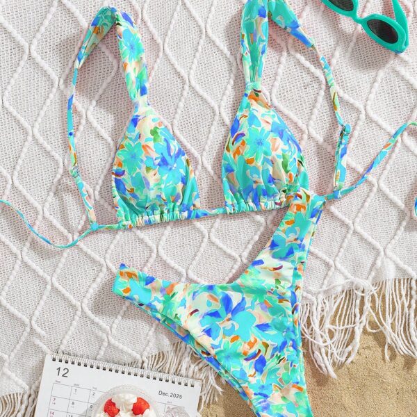 Nuevo conjunto de bikini sexy para fiesta con espalda descubierta, correas ajustables con cordones, estampado suave, para verano y playa, elegante para damas