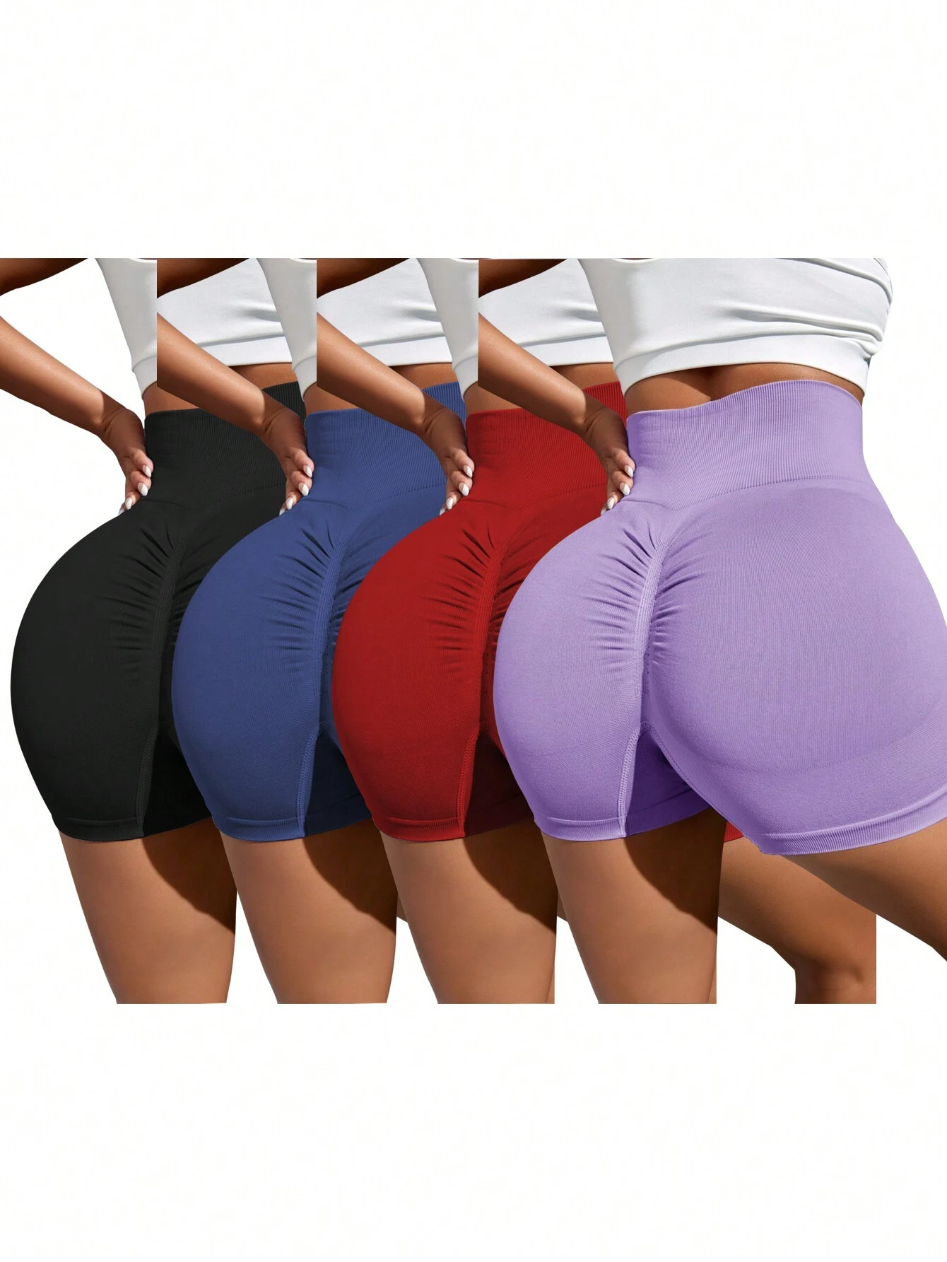 4 piezas Shorts deportivos sin costuras de alta elasticidad - Imagen 1