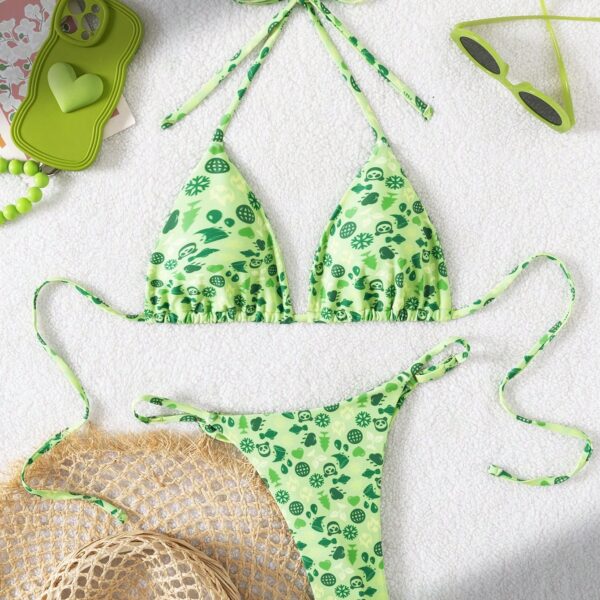 Nuevo conjunto de bikini de mujer con parte superior de cuello halter y Bottom de corte alto en forma de triángulo
