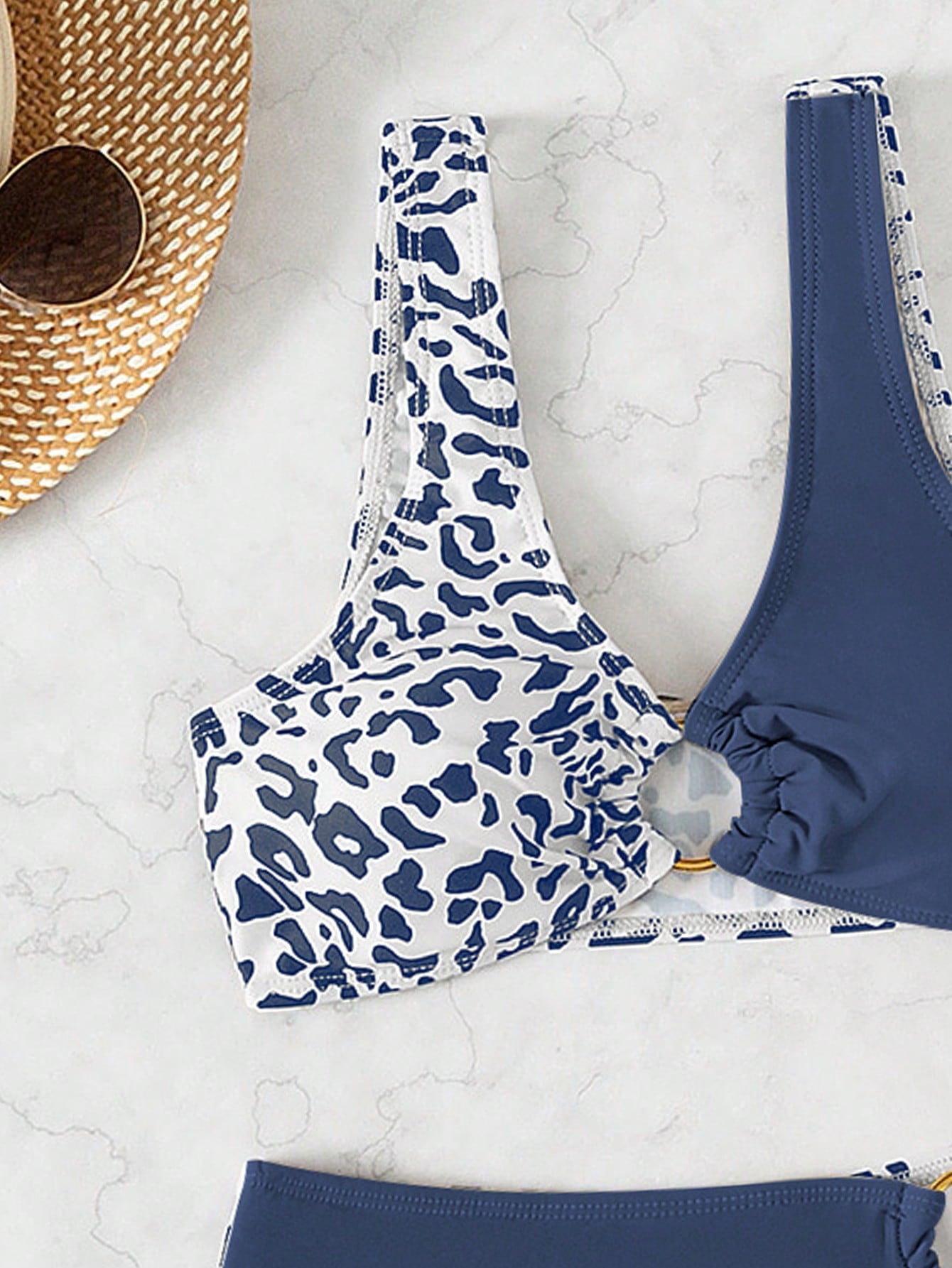 Swim 2 piezas Conjunto de bikini sexy con eslabón circular de estampado de leopardo de verano 2025 para mujer (estampado surtido) - Imagen 3