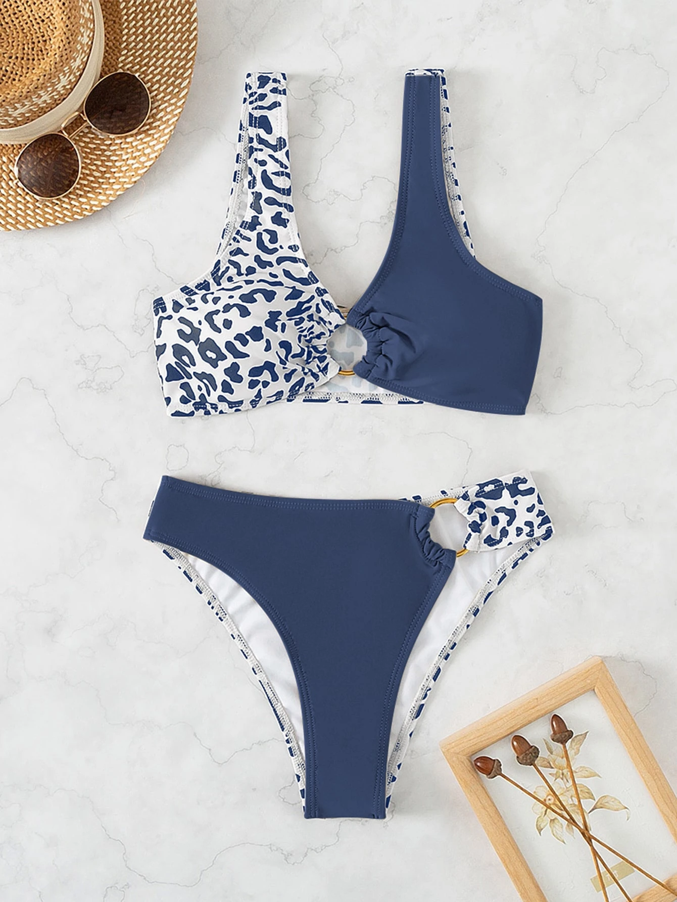 Swim 2 piezas Conjunto de bikini sexy con eslabón circular de estampado de leopardo de verano 2025 para mujer (estampado surtido) - Imagen 2