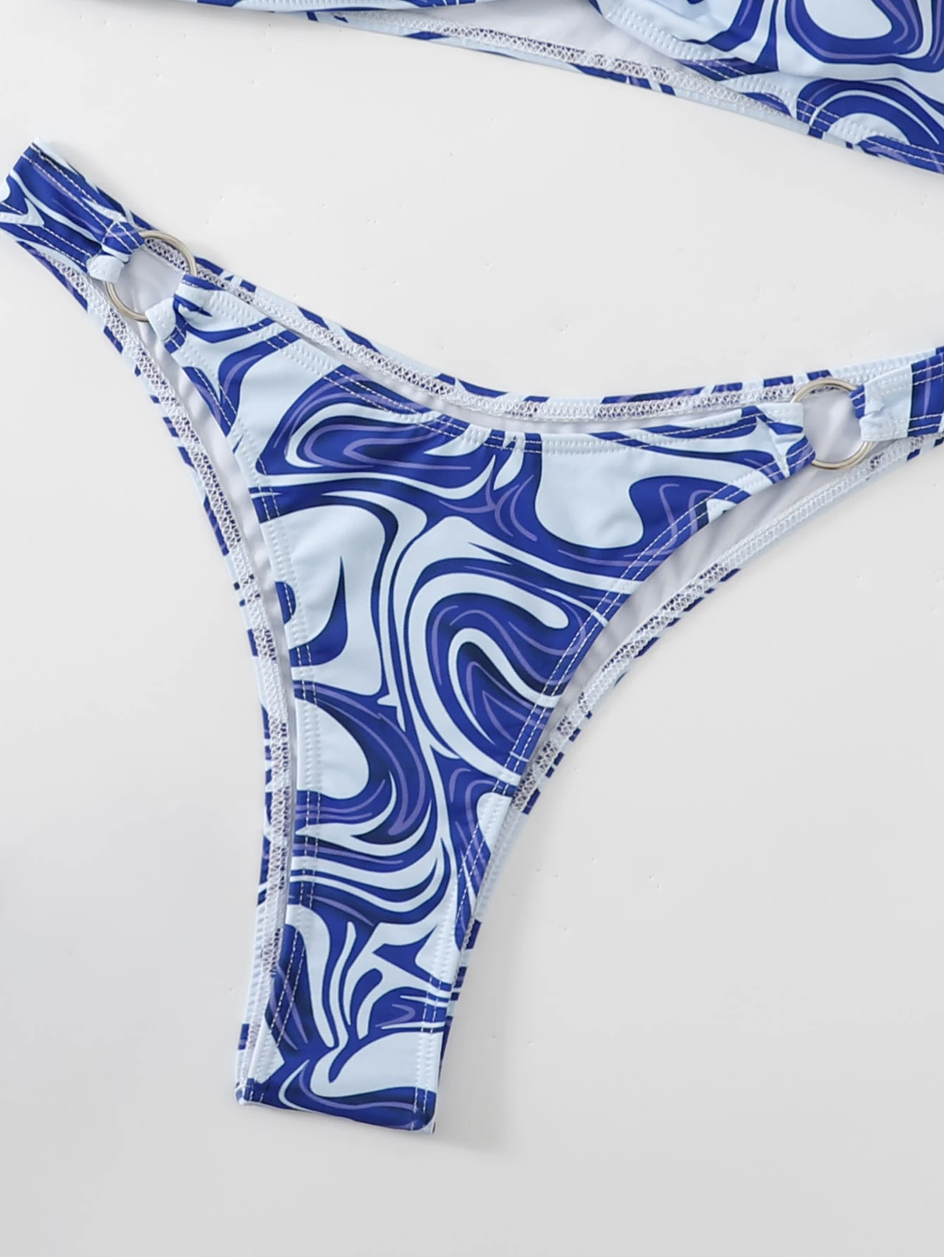 Swim Conjunto de bikini de 2 piezas con estampado de mármol para el verano, sujetador con aro sin cables y - Imagen 3