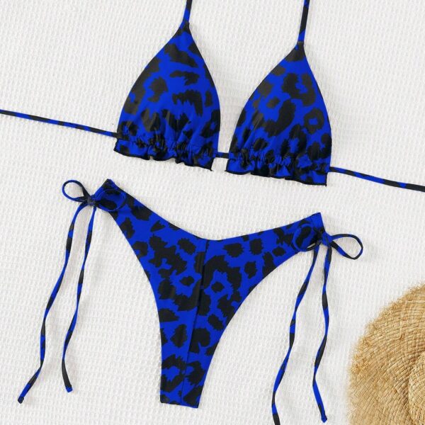 Swim Conjunto de bikini de dos piezas con cuello halter y estampado de leopardo para mujer para la playa de verano
