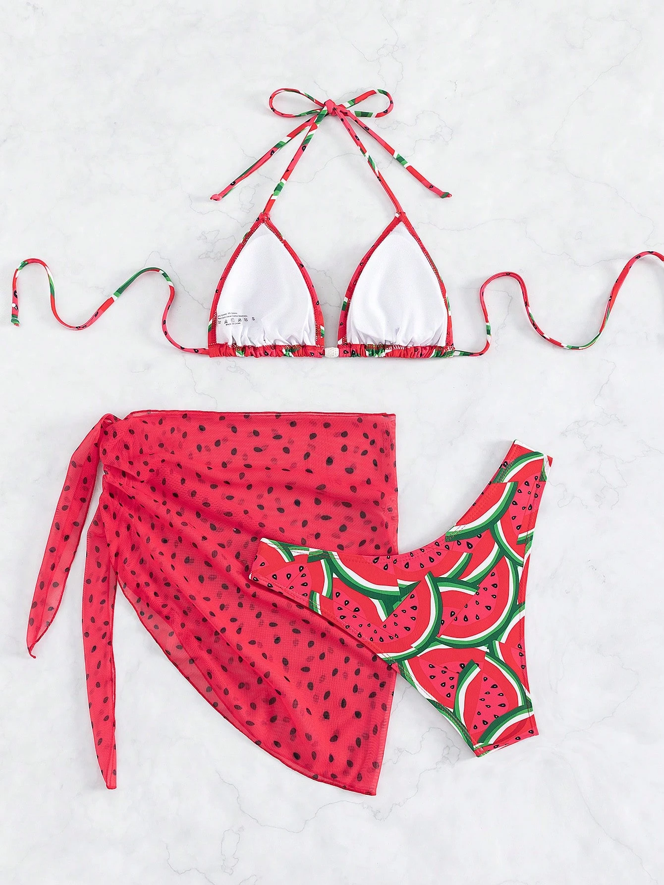 Swim Conjunto de bikini de triángulo con halter con estampado de sandía para playa de verano co - Imagen 2