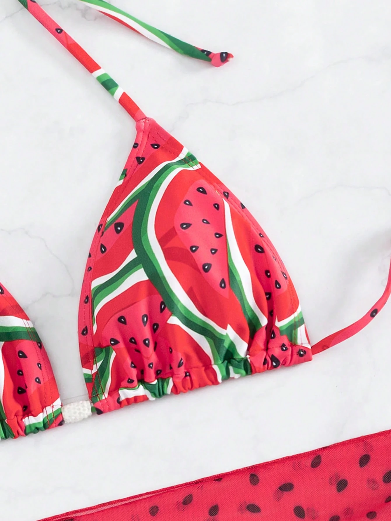 Swim Conjunto de bikini de triángulo con halter con estampado de sandía para playa de verano co - Imagen 7