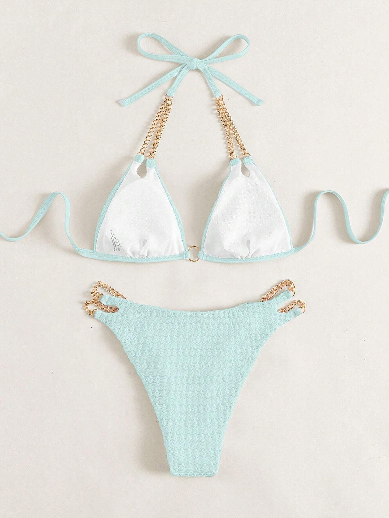 Swim Conjunto de bikini de triángulo con tirantes y cadena para playa de verano - Imagen 3