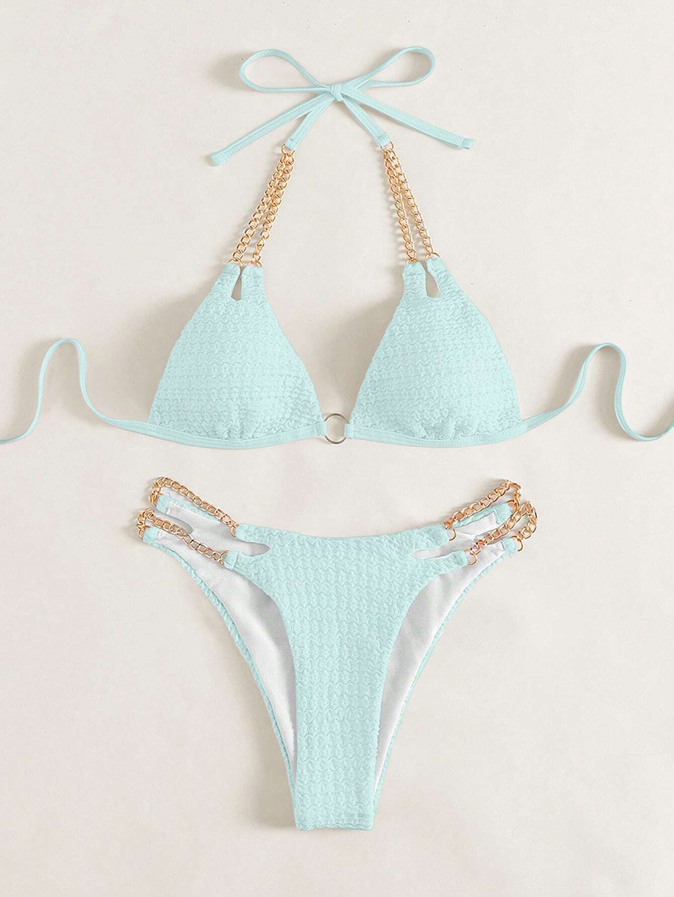 Swim Conjunto de bikini de triángulo con tirantes y cadena para playa de verano - Imagen 2