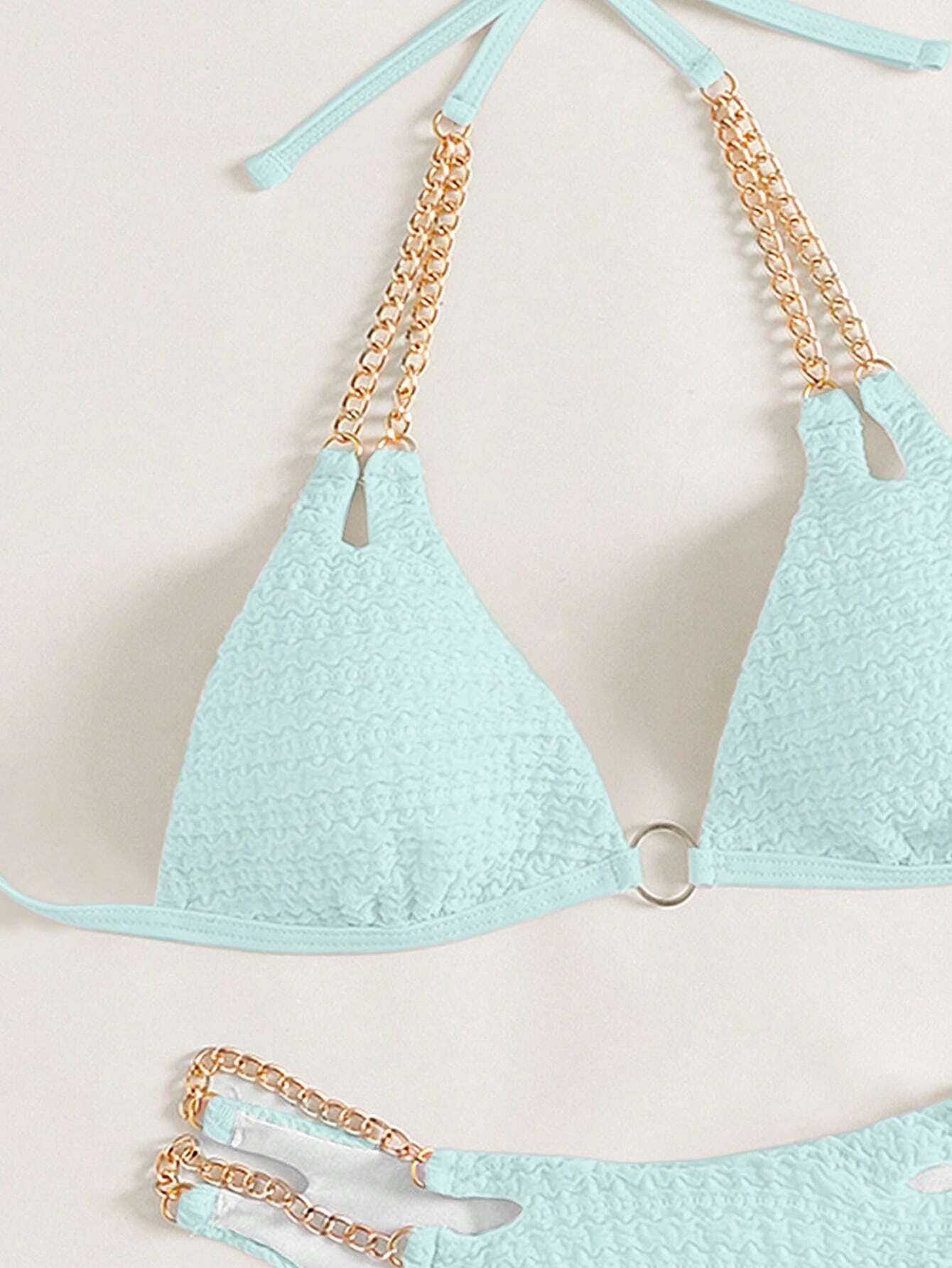 Swim Conjunto de bikini de triángulo con tirantes y cadena para playa de verano - Imagen 5
