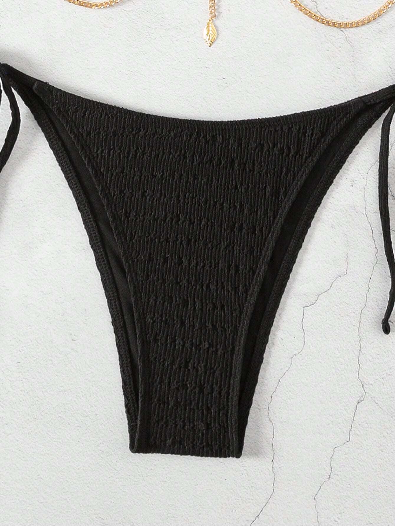 Swim Conjunto de bikini sexy para mujer con corbata en el cuello y unicolor, ropa de baño de playa de verano - Imagen 2