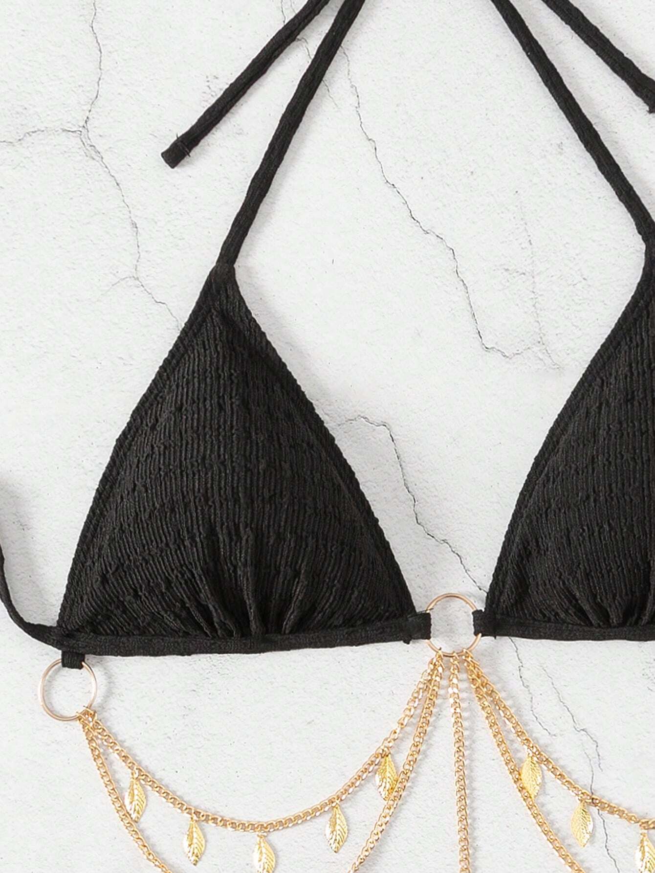Swim Conjunto de bikini sexy para mujer con corbata en el cuello y unicolor, ropa de baño de playa de verano - Imagen 6