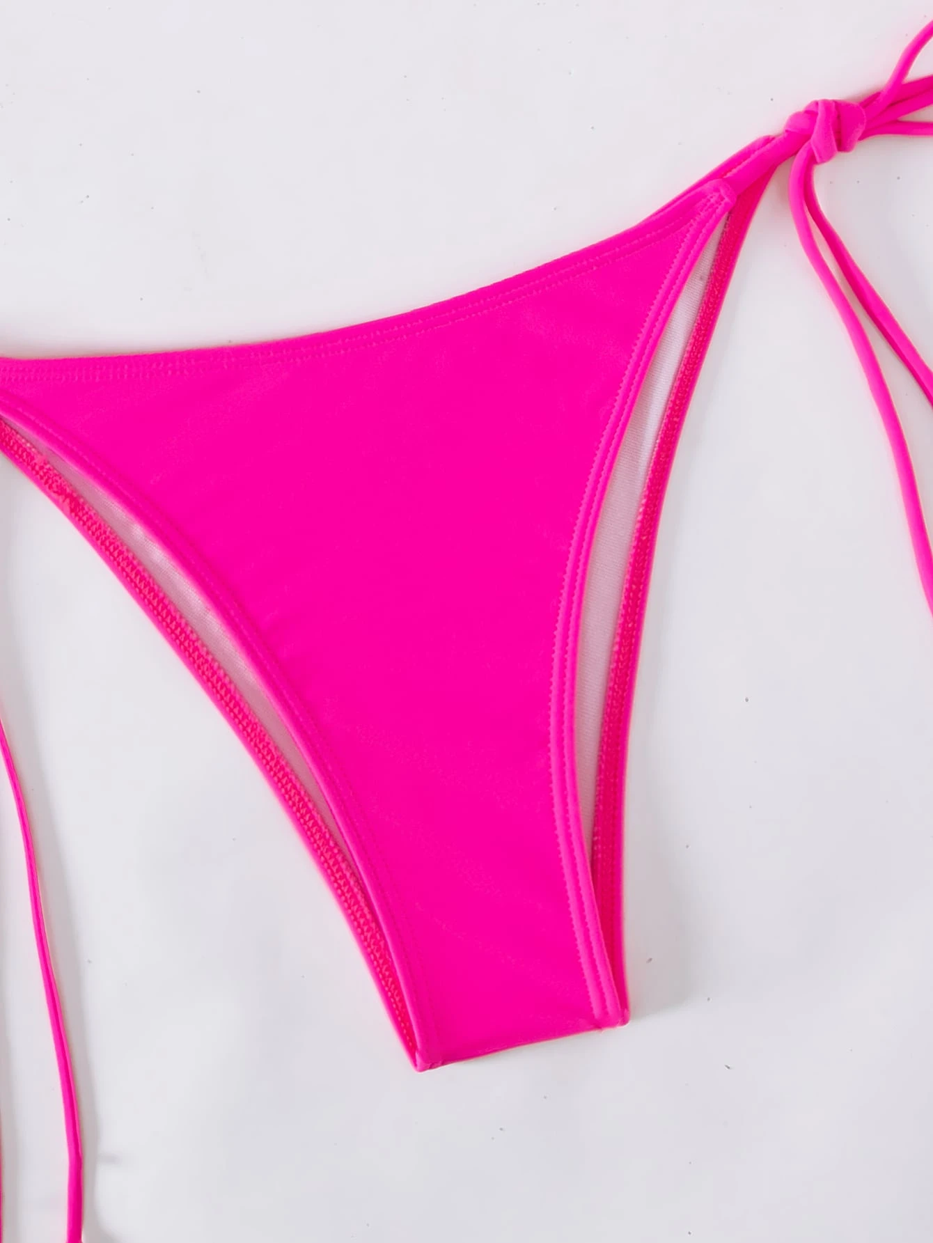 Swim Conjunto de bikini unicolor Sujetador halter y bottom de tanga con lazo lateral y parte superior - Imagen 4