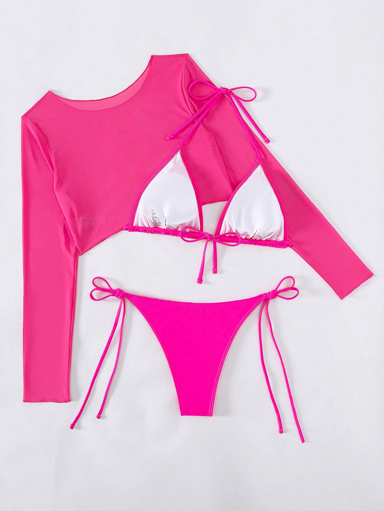 Swim Conjunto de bikini unicolor Sujetador halter y bottom de tanga con lazo lateral y parte superior - Imagen 6