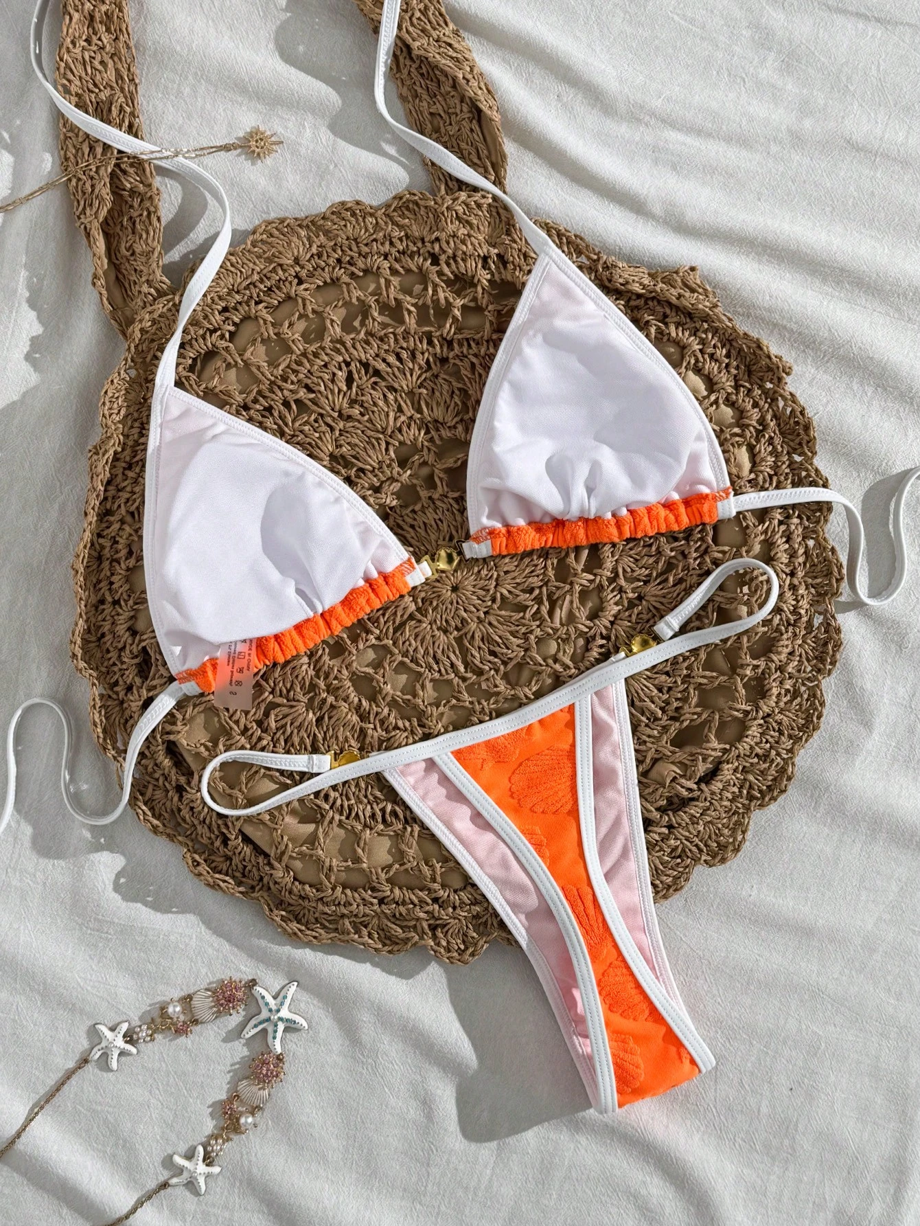 Traje de baño de 3 piezas sexy para mujer con detalles de conchas, tirantes ajustables, Bottom tipo tanga, atuendo para la playa - Imagen 2