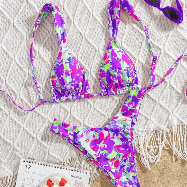 Set de 2 piezas Bikini con tiras ajustables y diseño impreso de nueva moda, elegante traje de baño de moda para mujer para playa y verano