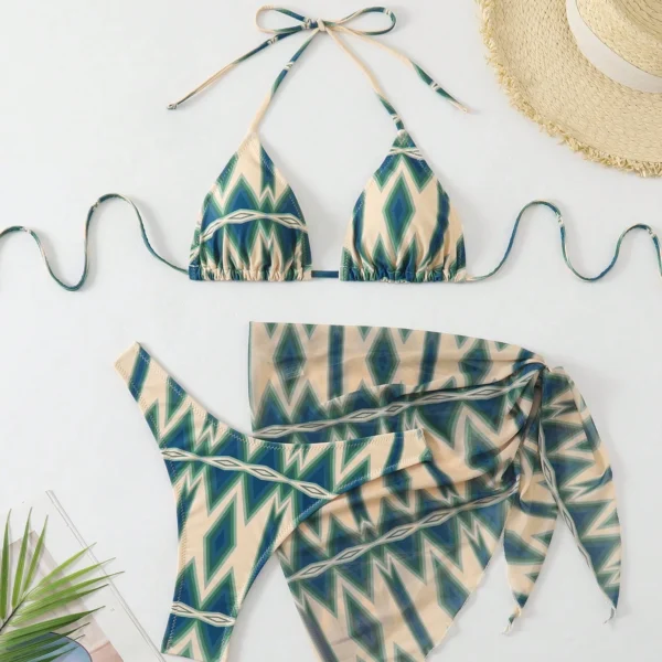 Set de bikini con 3 piezas, falda de rejilla sexy, para verano