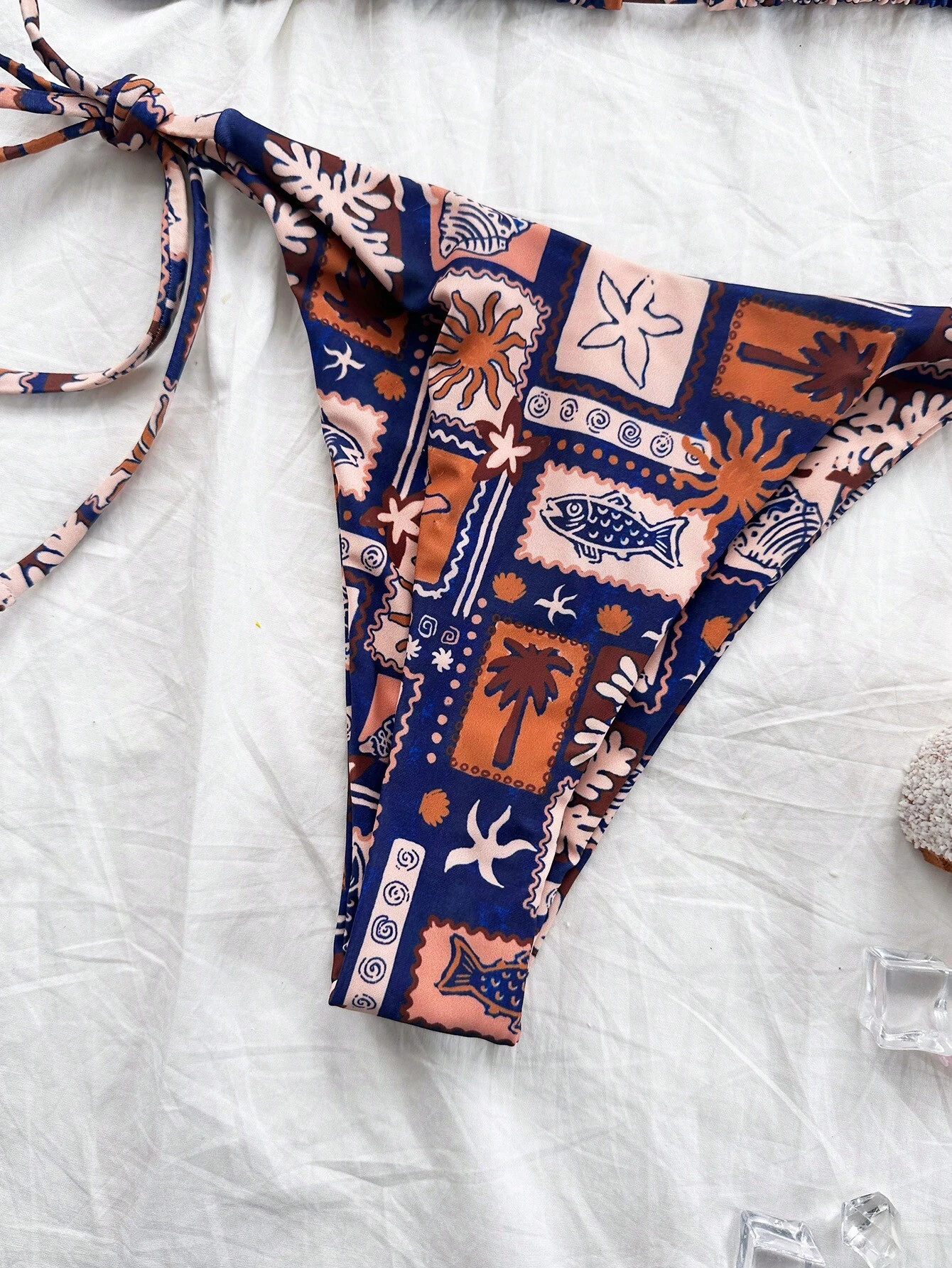 Soleia Set de 2 piezas de bikini con cuello en V, estampado colorido y cordones para mujeres para - Imagen 6