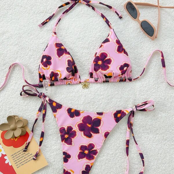 Soleia Set de 2 piezas de bikini con estampado floral y nudo, para vacaciones, para playa de verano