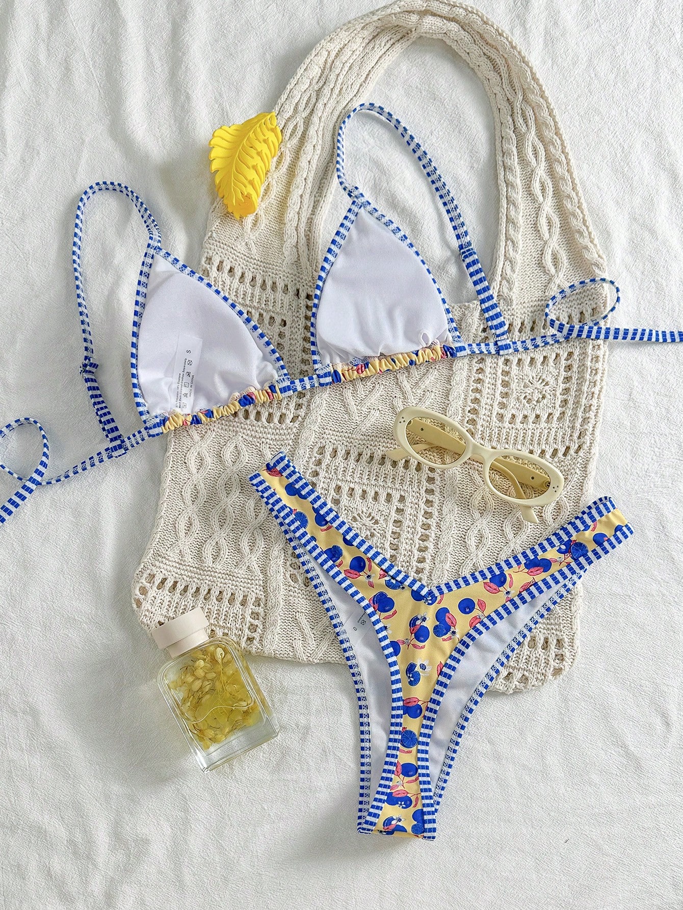 Swim Mod Conjunto de bikini de 2 piezas con tirantes de espagueti y estampado aleatorio lindo para mujer, atuendos de primavera y verano - Imagen 4