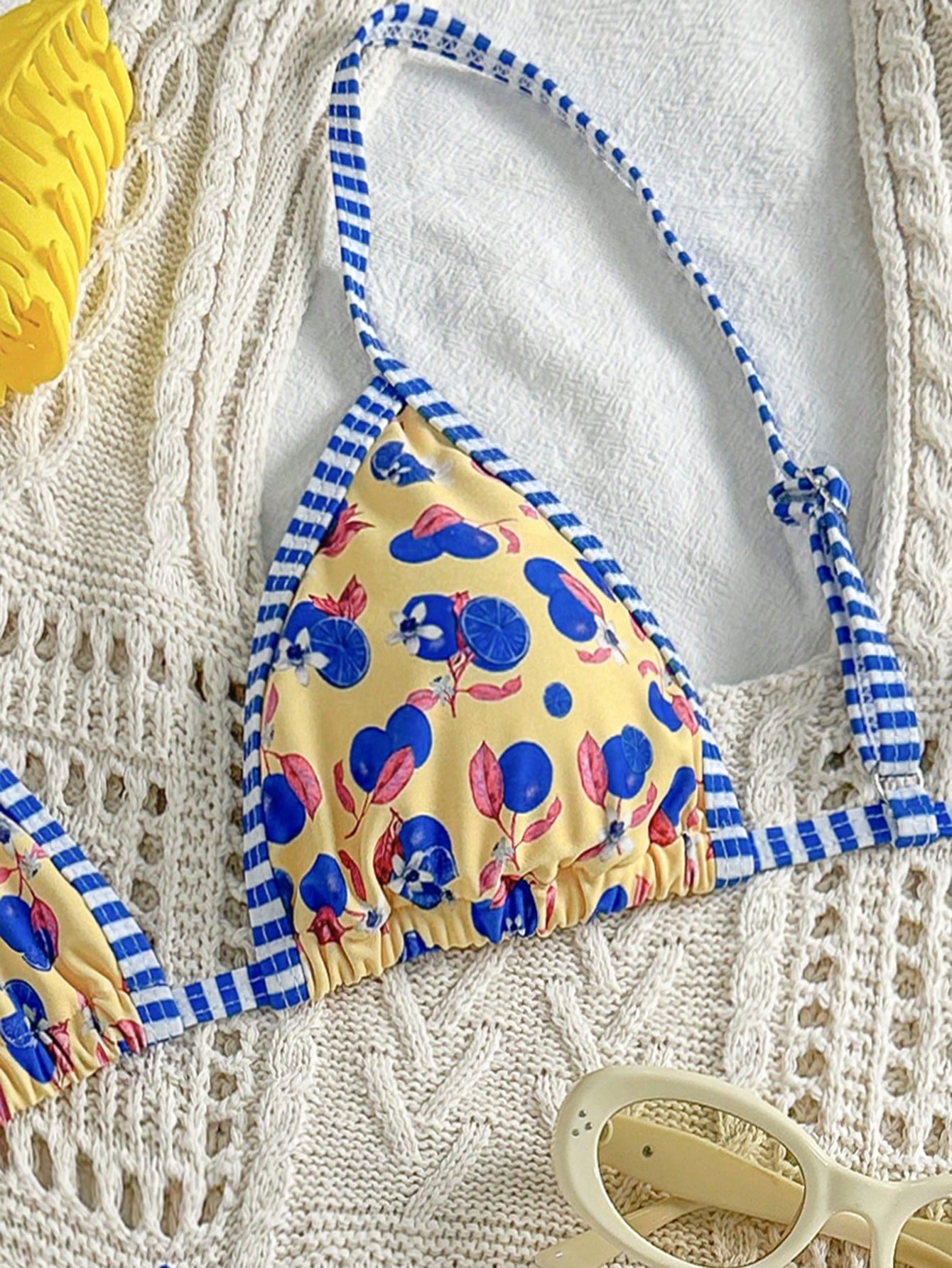 Swim Mod Conjunto de bikini de 2 piezas con tirantes de espagueti y estampado aleatorio lindo para mujer, atuendos de primavera y verano - Imagen 3