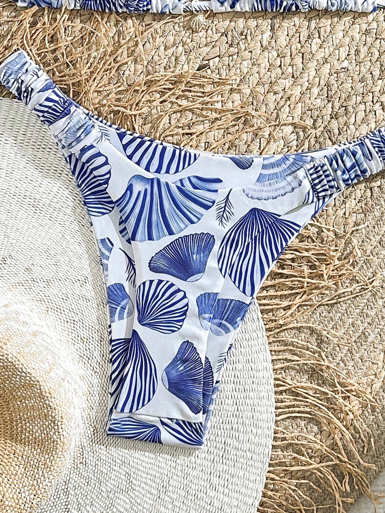 Swim Mod Conjunto de bikini sexy estampado de conchas para mujeres con corbata de cuello Halter para l - Imagen 4