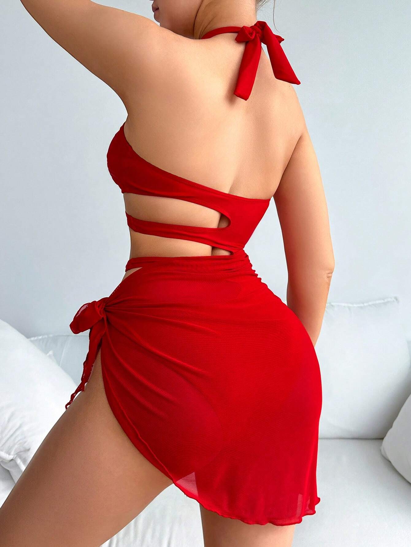 Swim SXY 1 pieza Traje de baño de una sola pieza de mujer con escote halter calado para vacaciones y playa de verano - Imagen 4