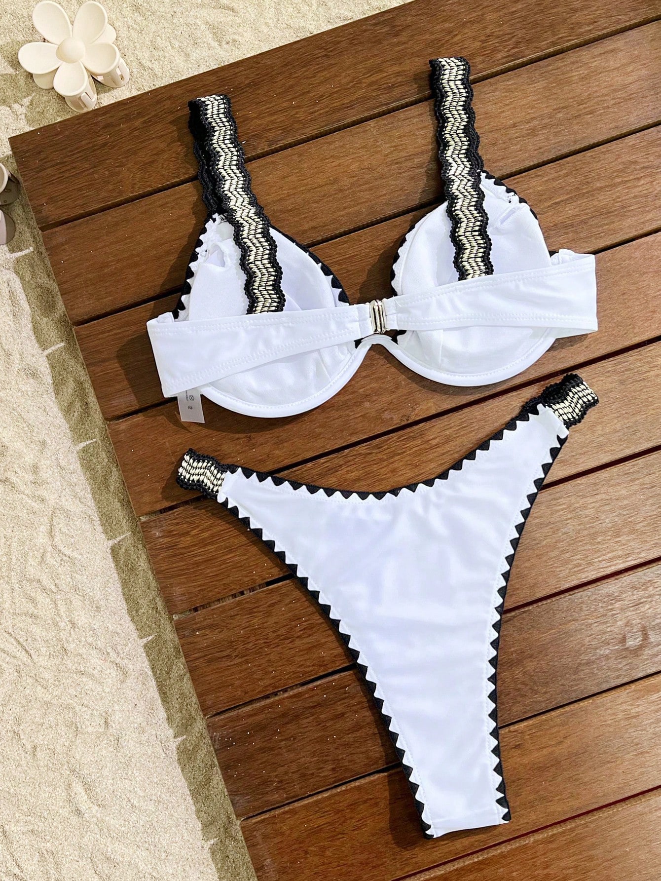Swim SXY Bikini de baño con recorte en bloques de color, sin push-up, con aros, para verano - Imagen 3