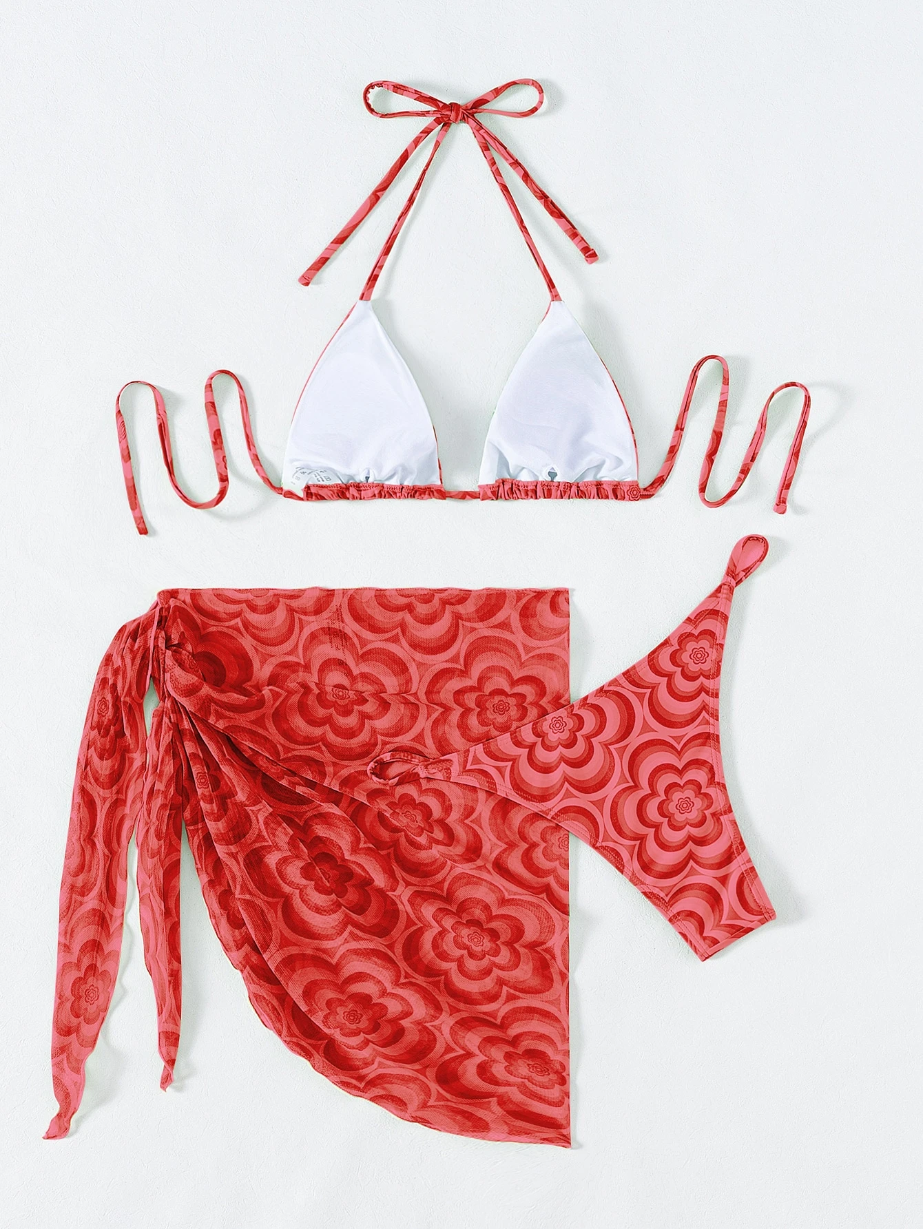 Swim SXY Conjunto de bikini floral Sujetador de triángulo con cordón y bottom hipster y falda de playa - Imagen 3