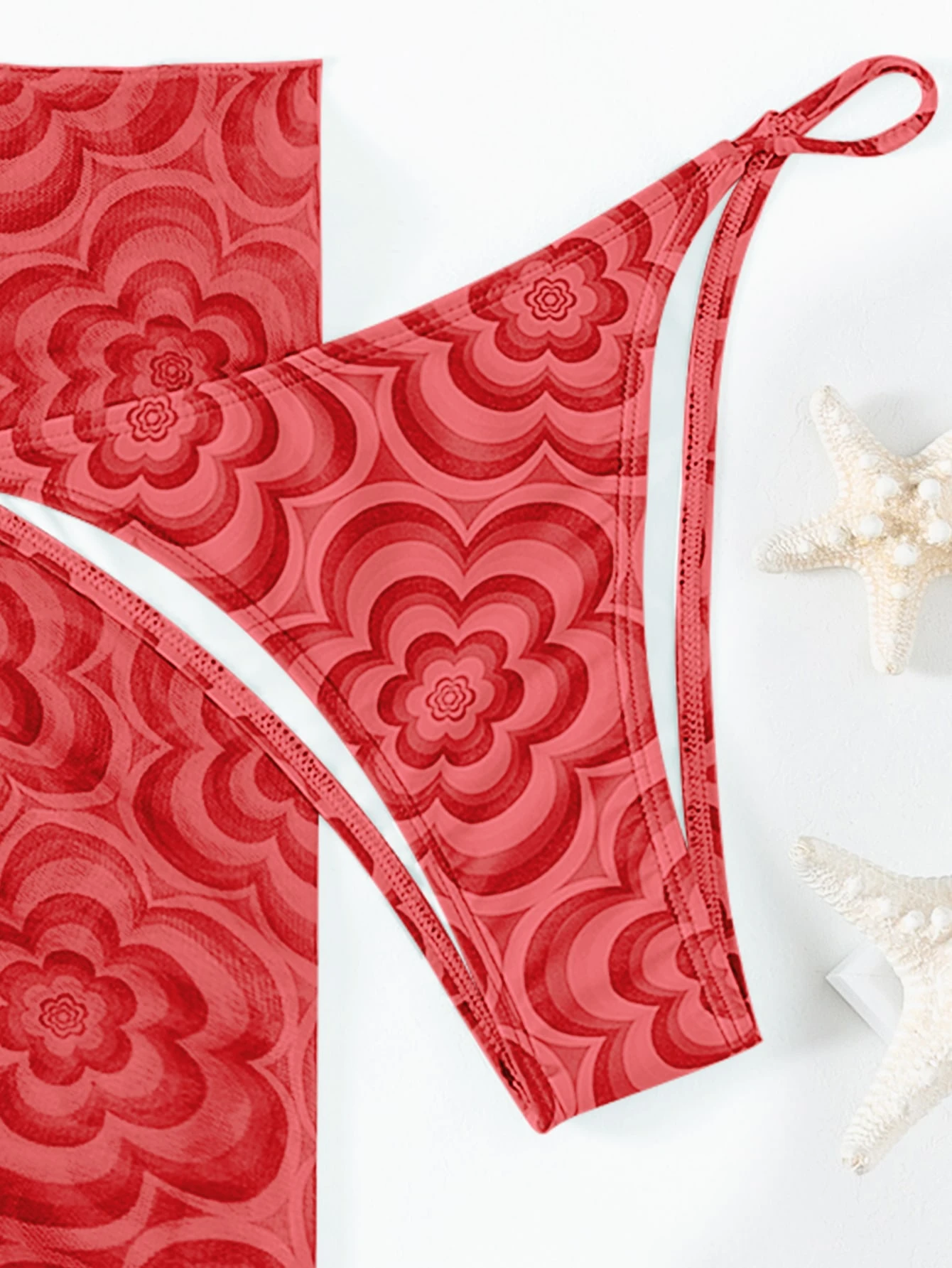 Swim SXY Conjunto de bikini floral Sujetador de triángulo con cordón y bottom hipster y falda de playa - Imagen 5