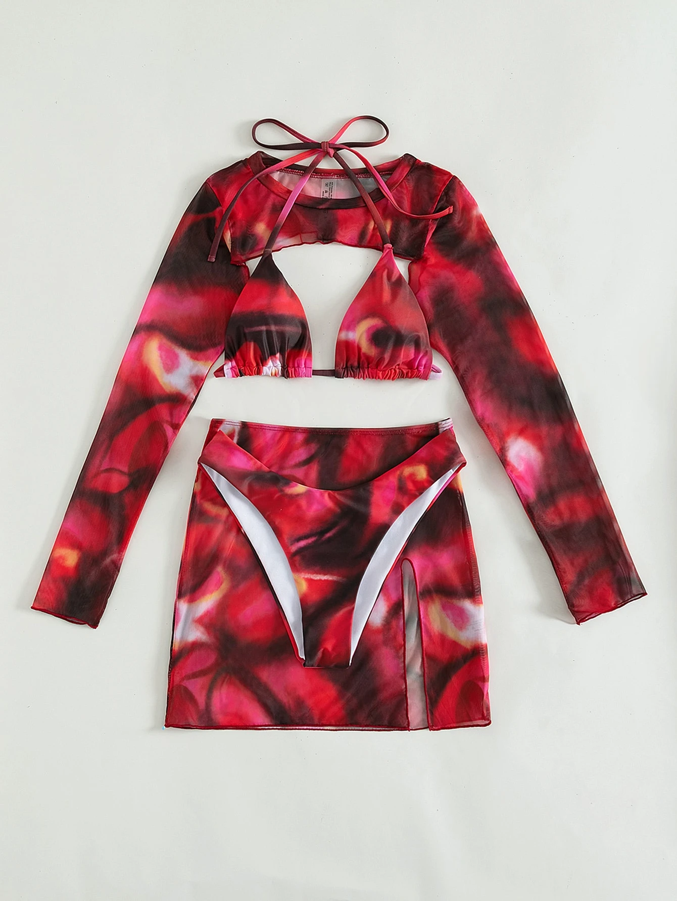 Swim SXY Conjunto de bikini triangular halter de verano con estampado completo y conjunto de cubierta - Imagen 4