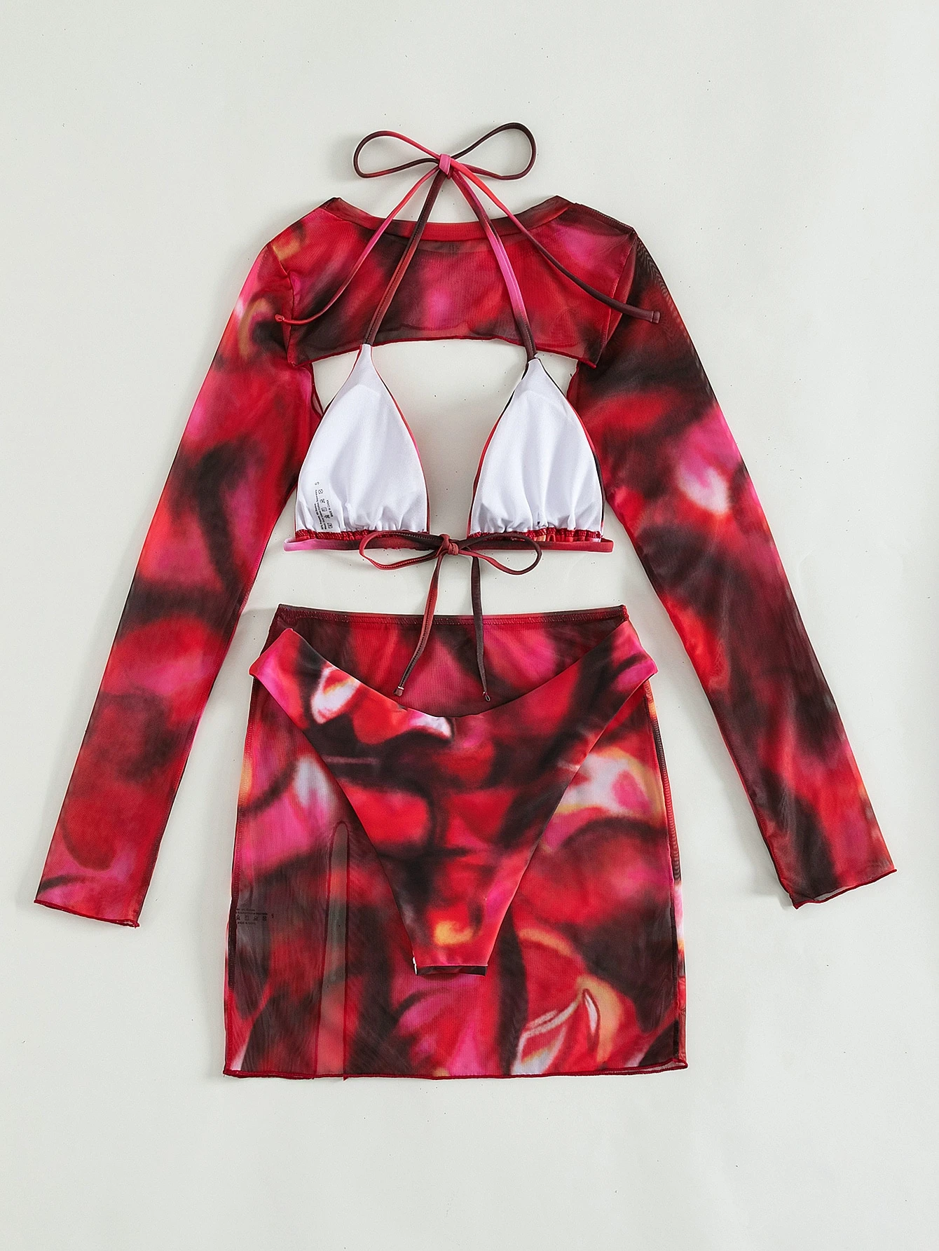 Swim SXY Conjunto de bikini triangular halter de verano con estampado completo y conjunto de cubierta - Imagen 2