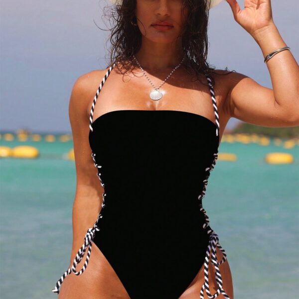 Swim SXY Traje de baño de una pieza sexy de mujer con diseño trasero descubierto y con cordones laterales, para el verano