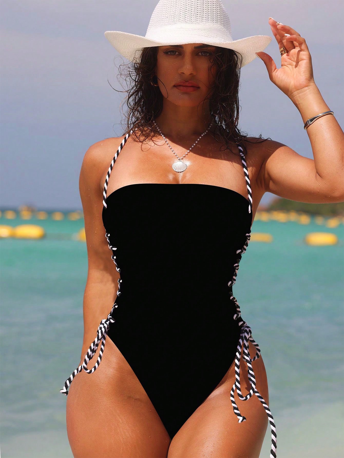 Swim SXY Traje de baño de una pieza sexy de mujer con diseño trasero descubierto y con cordones laterales, para el verano - Imagen 1