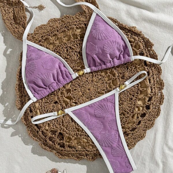 Swim Vcay Bikini de 3 piezas con decoraciones de conchas marinas, diseño de correa ajustable, material de tela especial, en estilo sexy europeo y americano para mujer