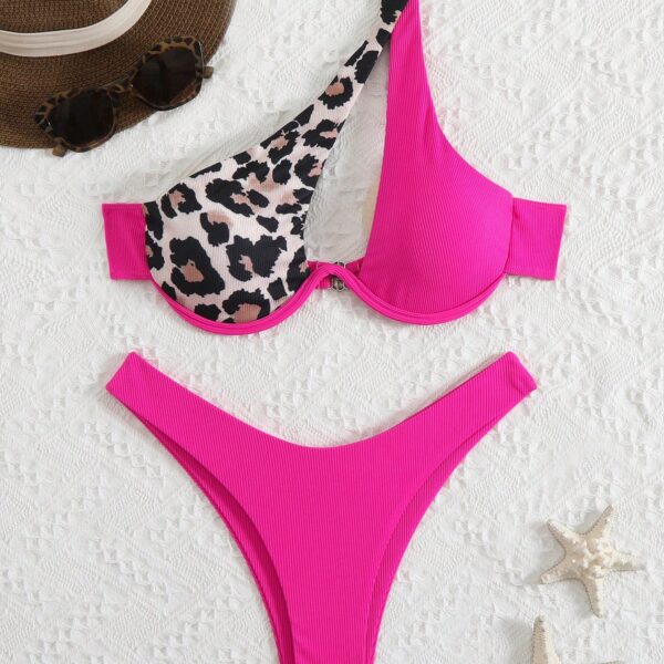 Swim Set de 2 piezas Bikini con relleno y diseño hueco estampado de leopardo