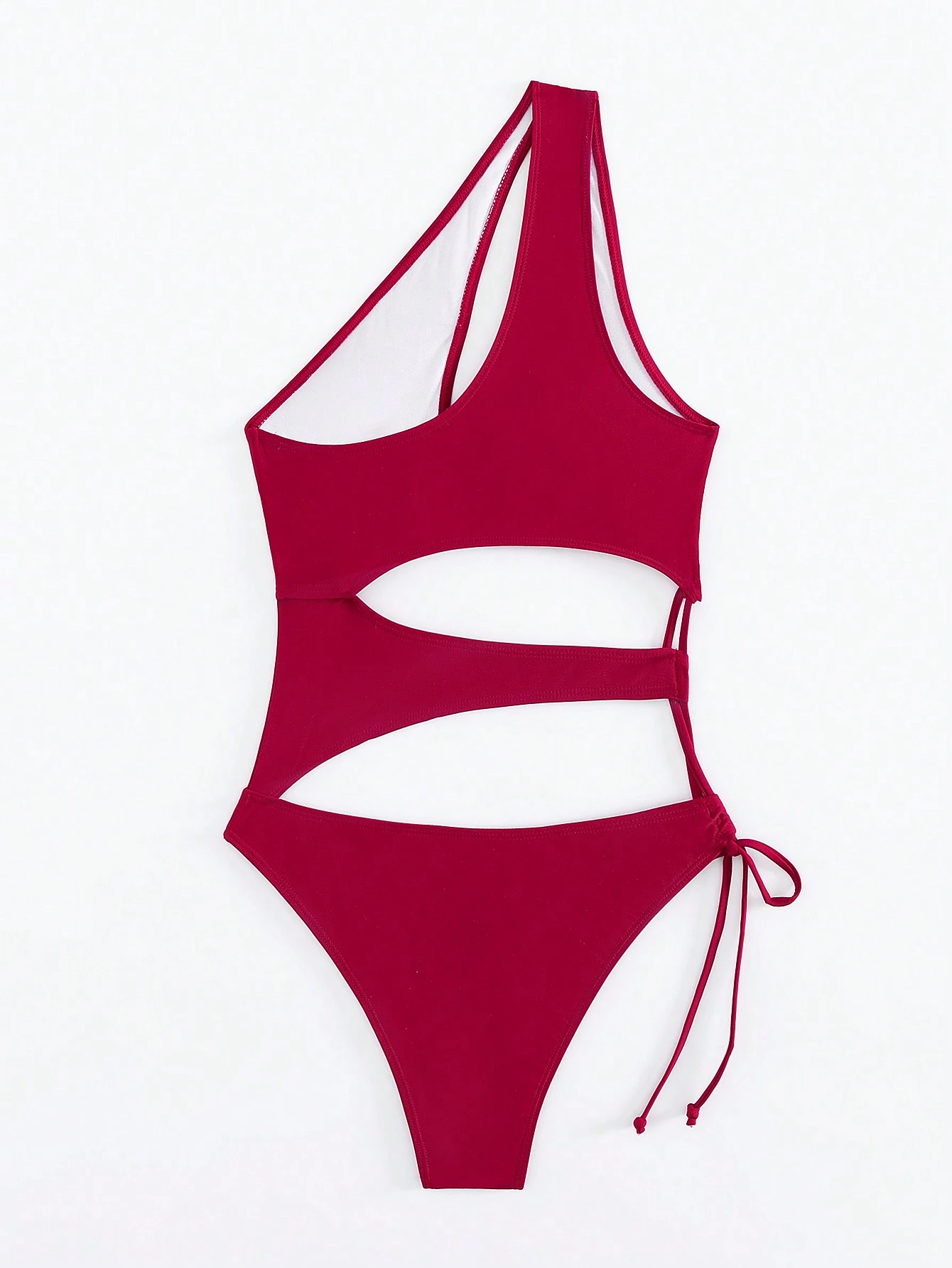 Traje de baño de una pieza de unicolor, diseño sexy de un solo hombro hueco, para vacaciones en la playa - Imagen 4